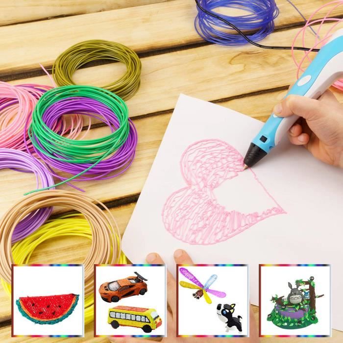 Stylo d'impression 3D, stylo 3D Doodler avec filament PLA 12 couleurs  (total 36m), PLA et ABS compatibles, jouet créatif, grand cadeau  d'artisanat d'art de dessin pour enfants et adultes, (bleu)