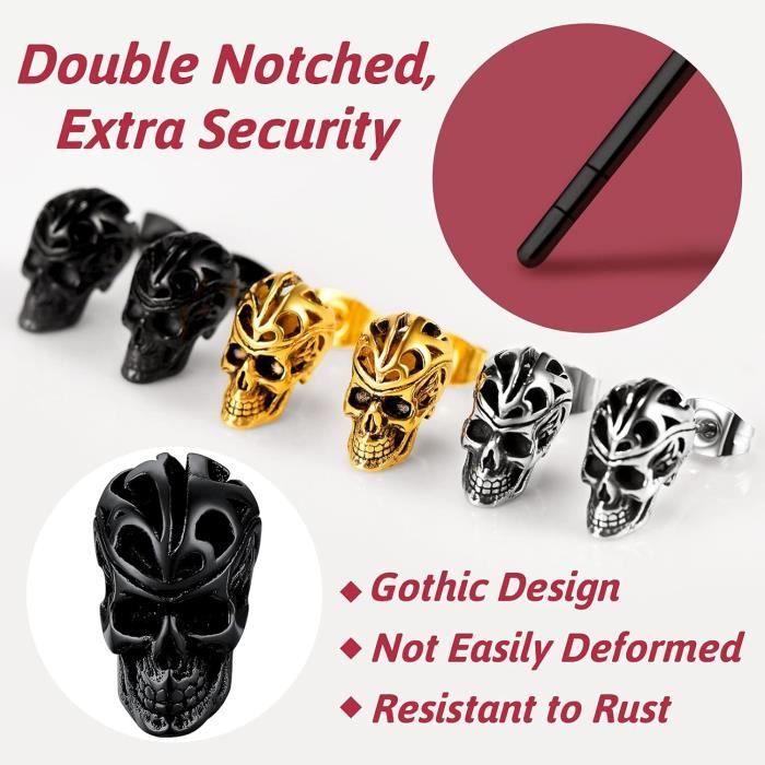 Boucles d'Oreilles Tete de Mort Squelette - Royaume Crane