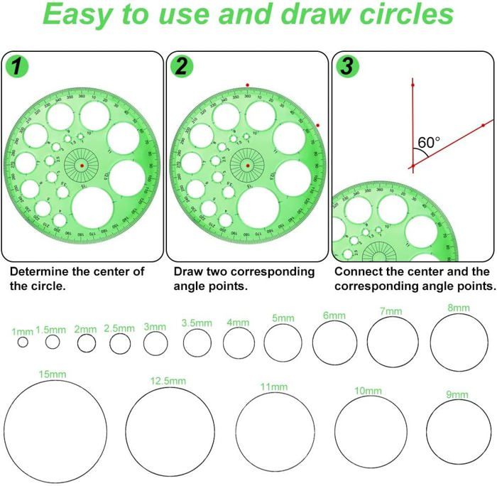 Leniar Grand Pochoir Circulaire Technique – Gabarit Cercles 1 à 190 Mm – Outil Dessin Précis Étudiant Ingénieur Architecte