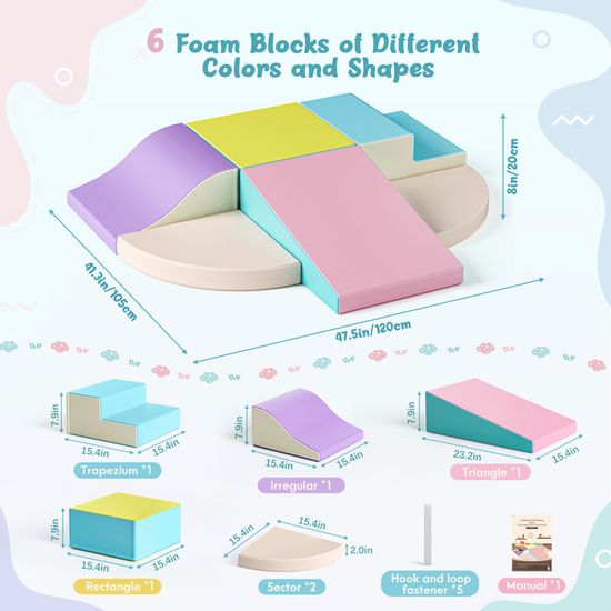 Parcours Motricité Bébé 6 Pièces – Modules En Mousse Souple Lavable, Antidérapants, Pliables, 100x80x20 Cm, Pour Maison Et Crèche