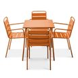 Ensemble table de jardin et 4 fauteuils empilables - Acier - Palavas - Orange-0