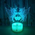 Deux Licorne 3D Lampe avec Télécommande LED éclairage 7 couleur Lumière de Nuit Dimmable Tactile Decoration Cadeau Anniversaire-0