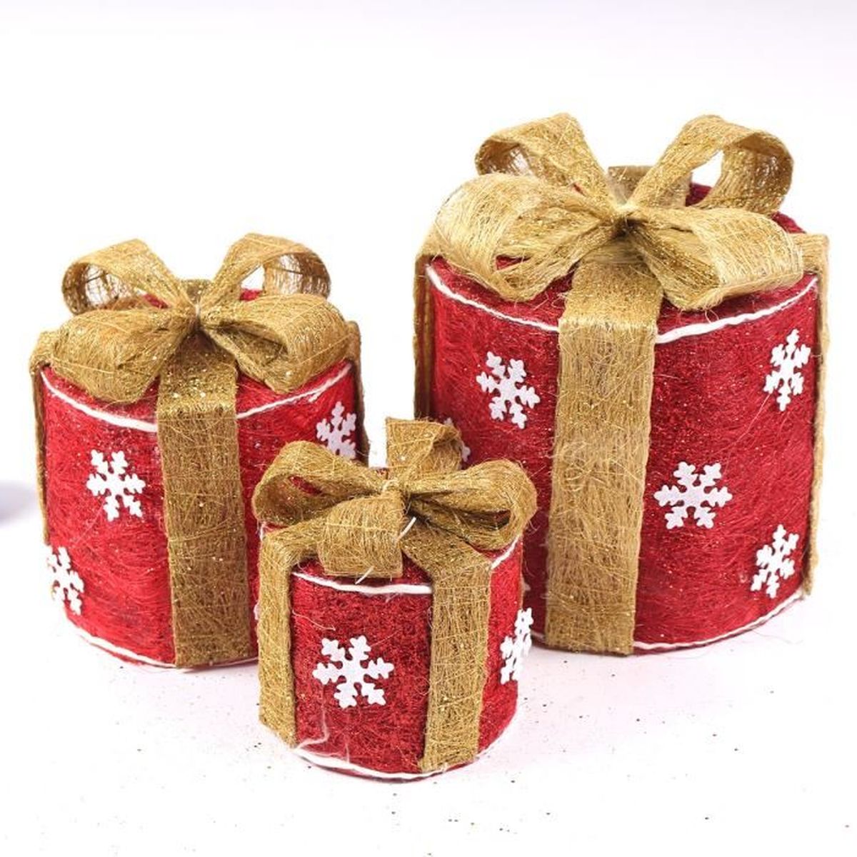 Boîte Cadeau Décoration Noel Couleur Rouge Noeud Doré Structure Fer