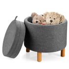 Tabouret Pouf Rond - RELAX4LIFE - Couvercle Réversible - Rangement Caché - Repose-Pieds Rembourré - 44X44X42CM - Gris