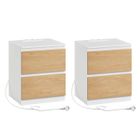 VASAGLE Lot de 2 Table de Chevet avec Multiprise, Table d'Appoint, 2 Tiroirs, 2 Prises CA, 2 Ports USB-A, Moderne, Jaune Amande