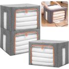 1...LIKE NO OTHER Lot de 3 Sacs de Rangement avec Cadre Métallique 24L, Boîte de Rangement pour Vêtements et Penderies, Boîte de Rangement Pliable