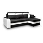 E-MEUBLES Canapé d'angle Convertibles 3 Place Tissu + Simili Cuir Tommy (Noir)