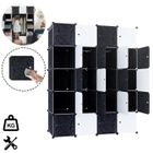 Armoire de Chambre en plastique LZQ avec porte et Tiges de suspension - Meuble Rangement 20 Cubes - Noir