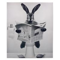 Lapin Poster Humoristique Pour WC,Toile Noir et Blanc Art Mural,Bunny Toilette Affiche Drôle,Rabbit Toile Murale (40x50 cm)