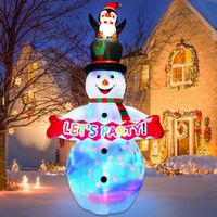 Décorations de Noël gonflables 240cm, Bonhomme de Neige Gonflable de Noël avec lumineux LED et pingouin pour Exterieur, Cour, Jardin
