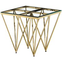Table d'appoint design en acier inoxydable poli doré et plateau en verre trempé transparent  L. 55 x P. 55 x H. 52 cm collection