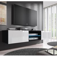 Meuble TV - DESIGN AMEUBLEMENT - Tibi - 160cm - Noir et Blanc Brillant