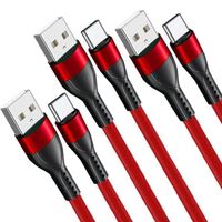 3 Câble USB-C Charge Rapide 3A pour Samsung Galaxy M13 4G M23 5G M32 M33 M52 5G - Nylon Robuste 1M Rouge