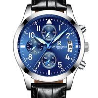 SHARPHY Montre Homme marque de Luxe 2019 bracelet cuir date etanche quartz bleu Montres Chronographe