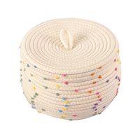 ZJCHAO Panier en corde de coton tressée avec couvercle - Rangement décoratif coloré pour linge, serviette, jouet, œufs et petits