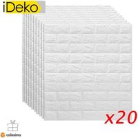 iDeko® 20 X Papier Peint 3D Simulation Briques de pierre Bricolage PE mousse DIY Auto-Adhésif Blanc 0.7*0.77 (M)