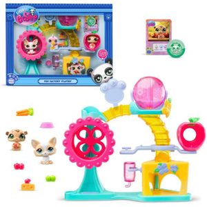 FIGURINE - PERSONNAGE BANDAI - Littlest Pet Shop - Coffret Fun Factory - Ensemble de jeu avec 2 animaux, décor et accessoires - BF00519