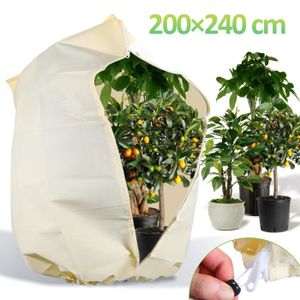 Protection hivernale pour plantes, sac phytosanitaire pour plantes en pot  240 x 200 cm avec cordon de serrage et disque de paillis de noix de coco