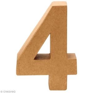 Support à décorer Chiffre en carton 4 qui tient debout - 17,5 x 12,5 cm Chiffre en carton à peindre ou à décorer : - Numéro : 4 - Hauteur : 17,5 cm -