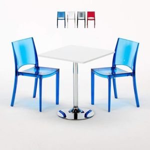 Ensemble table et chaise de jardin Table Carrée Blanche 70x70cm Avec 2 Chaises Coloré
