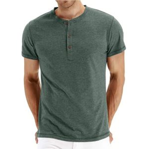 T-SHIRT T-shirt homme en coton uni avec boutons Col Henley