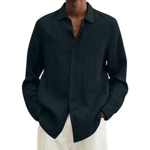 CHEMISE - CHEMISETTE Homme été Coton Lin Solide décontracté Grande Tail