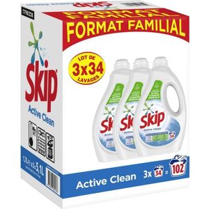 LESSIVE [LOT DE 3] SKIP Format Familial Active Clean - 3x3