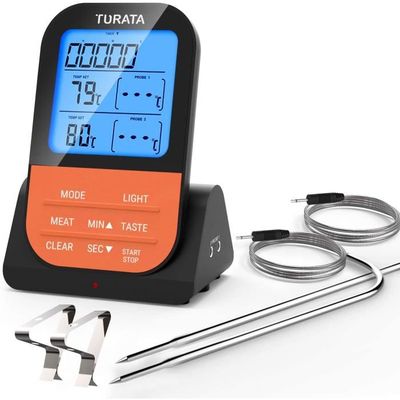 TURATA Thermomètre à viande sans fil avec minuteur, 2 sondes de  température, plaque de cuisson magnétique, rétroéclairage LCD, A129 -  Cdiscount Maison
