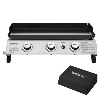 Plancha au gaz 2 brûleurs en acier noire sur chariot Mala | Maisons du