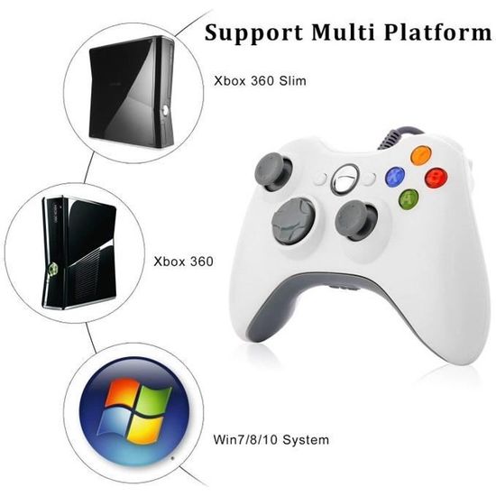 Manette Filaire Pour Xbox 360 Console - PC Windows 2000-ME-XP-Vista-7-8  Noir - Cdiscount Informatique