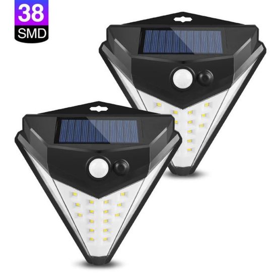 2 Pcs Lampe solaire 100 LED détecteur de mouvement éclairage jardin extérieur 1200MAh
