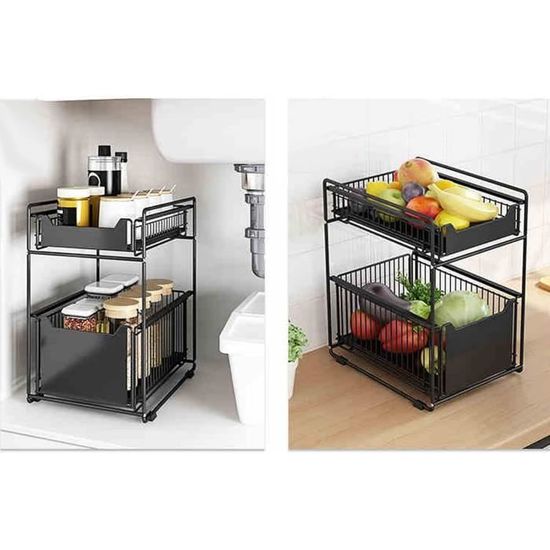 Lot De 2 Organiseurs De Rangement Sous évier Avec Tiroir De Rangement Coulissant, Panier