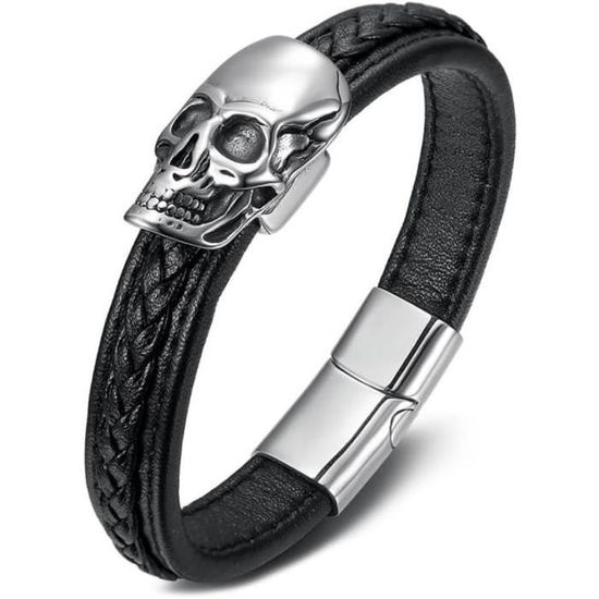 Bracelet Homme Luxe Cuir & Acier 316L Plaqué Titane Or - Cadeau élégant