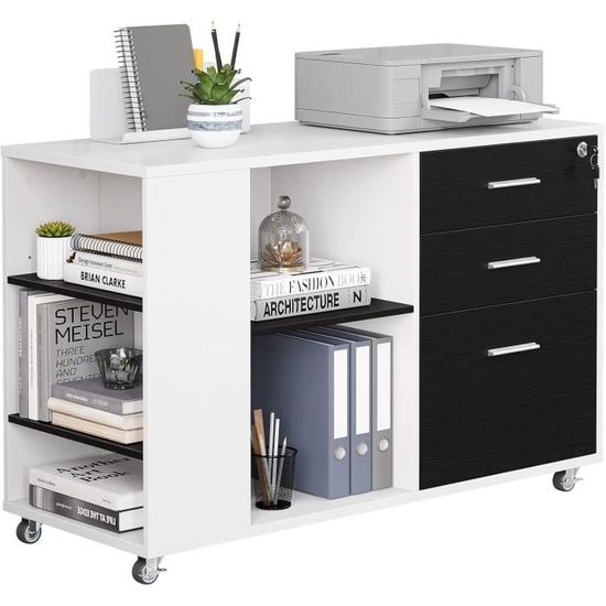 HOOBRO Caisson De Rangement Mobile 5 Tiroirs Sur Roulettes – Style Industriel Vintage, Marron Foncé & Noir, Idéal Bureau Ou Maison – Facile à Monter
