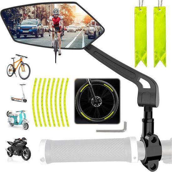 Rétroviseur Vélo 2 Pièces - Miroir Convexe 360° Réglable - Guidon 16-22mm - Sécurité Cycliste