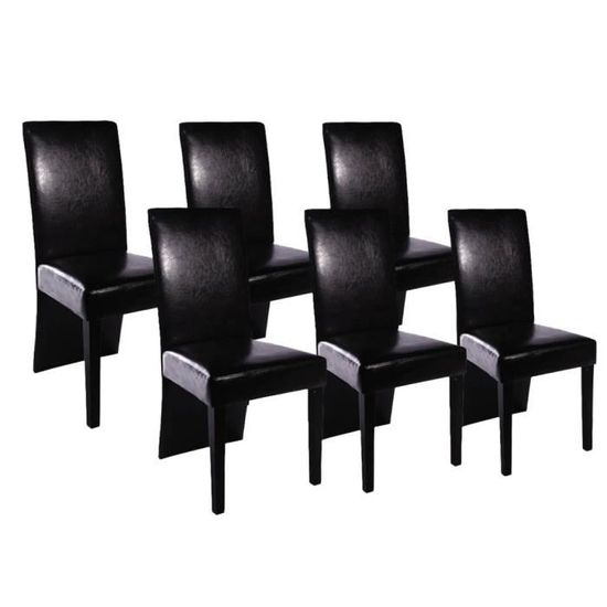 Lot de 6 Chaises de salle à manger Noir Contemporain - Chaise à dîner Similicuir Chaise de cuisine 52 x 43 x 93 cm ❤