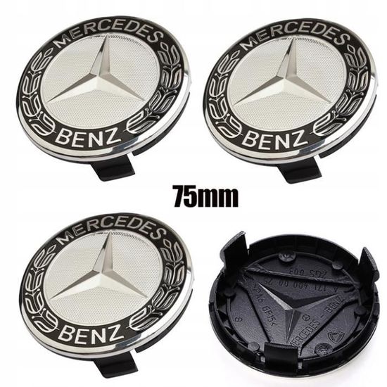 4x 75MM Noir blanc Mercedes Benz origine Logo Enjoliveurs Centre De Roue Cache Moyeu Emblème