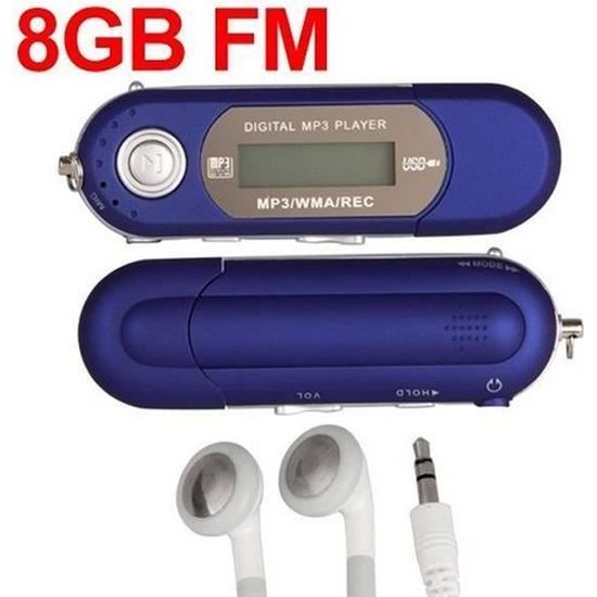 Lecteur MP3 8GB LCD Mini Baladeur Radio FM USB Bleu