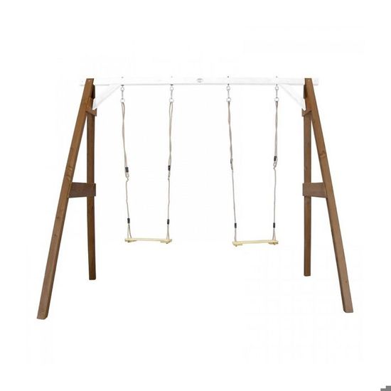 Axi - portique en bois marron avec balançoire - siège nid en ance Axi - portique en bois marron avec balançoire - siège nid en ance