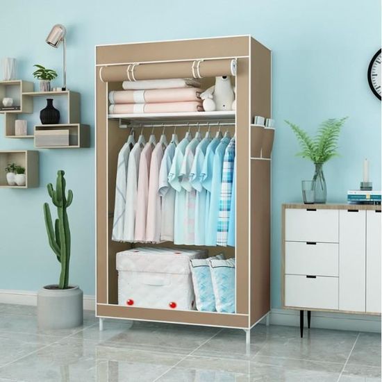 Armoire Toile,Armoire Vêtements Rangement Penderie 70x45x155cm Brun