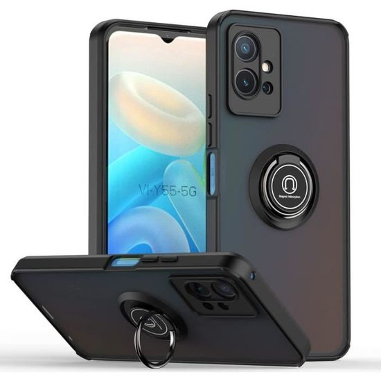 Coque Silicone + Verre Trempé Pour Vivo Y75 / Y76 / Y55 5G - Noir Mat, Antichoc, Slim - Neuf