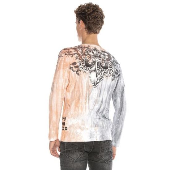 Cipo /& Baxx T-shirt à manches longues et col en V avec boutons pour homme