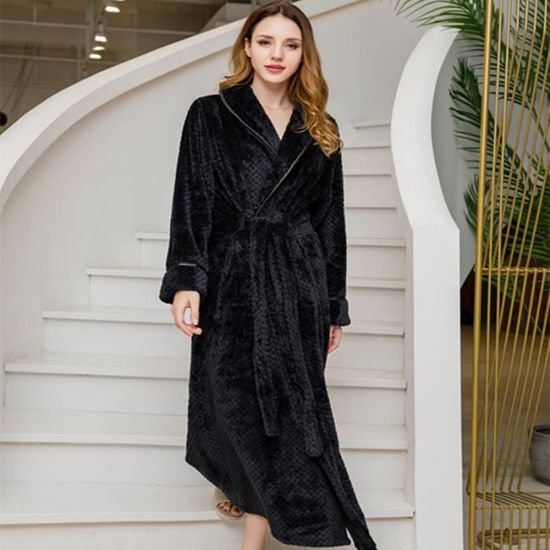 Robe De Chambre Femme Longue En Polaire - Peignoir Doux Et Moelleux Sans Capuche - Pour Hiver, Maison, Spa - Avec Ceinture Et Poches