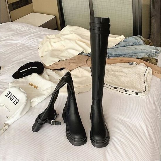 Bottes Cheville Femme à Bout Rond - Plateforme Confort, Talon Bloc 8cm, Matière Synthétique