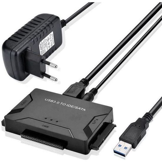 Adaptateur de disque dur externe USB 3.0 vers IDE / SATA (noir