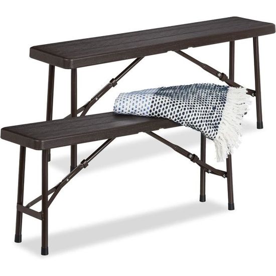 Lot De 2 Bancs Pliables Relaxdays 180 Cm Pour Jardin, Terrasse, Camping - Plastique/acier