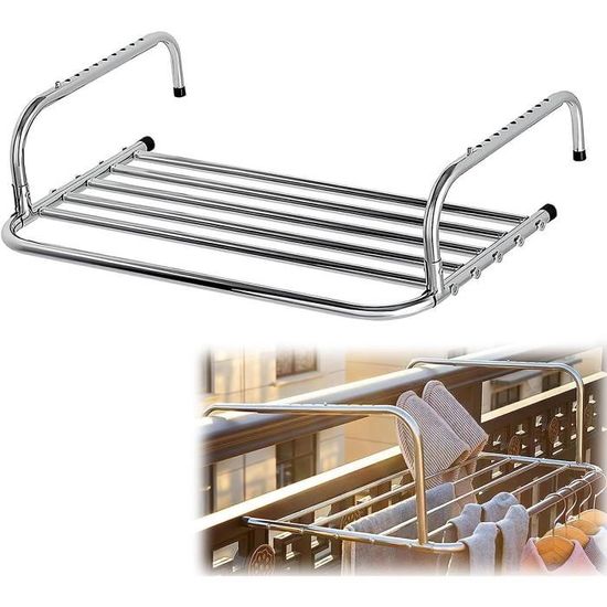 Séchoir à Linge Balcon LPAMABA Pliable En Acier Au Carbone – Étendoir Radiateur Télescopique 32-55 Cm, Charge 15 Kg