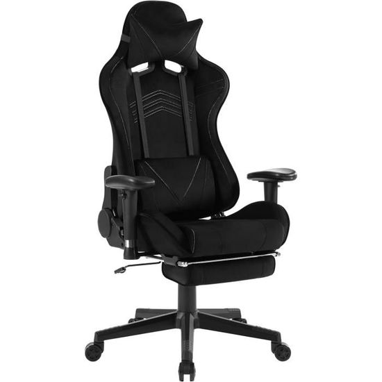 Devoko Chaise Gaming Avec Design Ergonomique, Daim  Doux Et Respirant Appui Tete Et Soutien Lombaire En Mousse Memoire Accoudoirs 3d Dossier Reglable De 90 A 135 Charge Max 200 Kg Noir 92028349