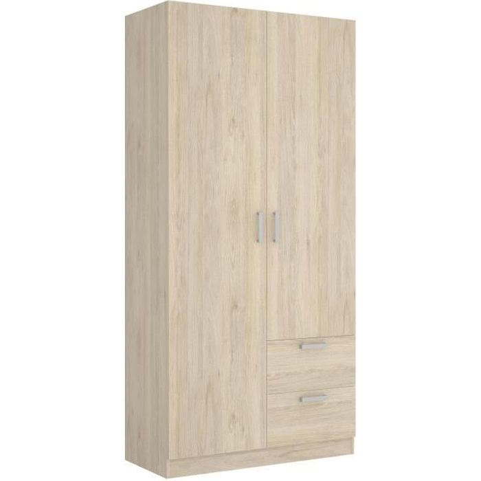 Armoire en panneaux de particules Décor chêne 2 portes + 2 tiroirs