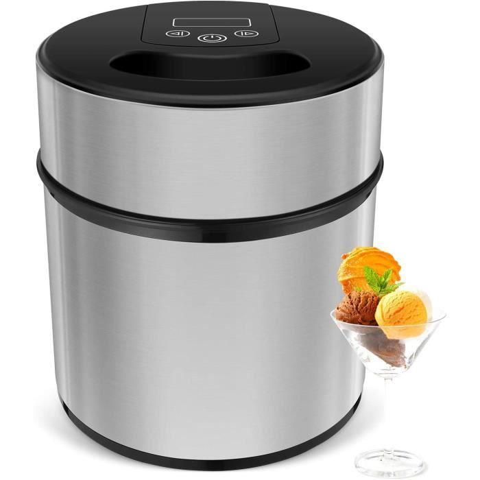 MVPOWER Sorbetière Électrique 2L, Machine à Glace en acier inoxydable pour Sorbet Glace, Crème Glacée, Yaourt,Fonction Minuterie
